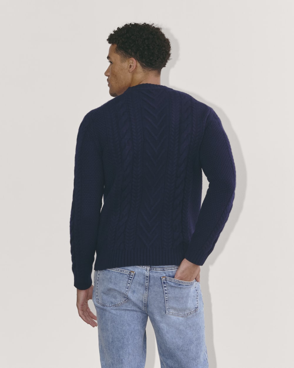 The Felted Merino Cable-Knit Crew | Deep Navy - Image 5