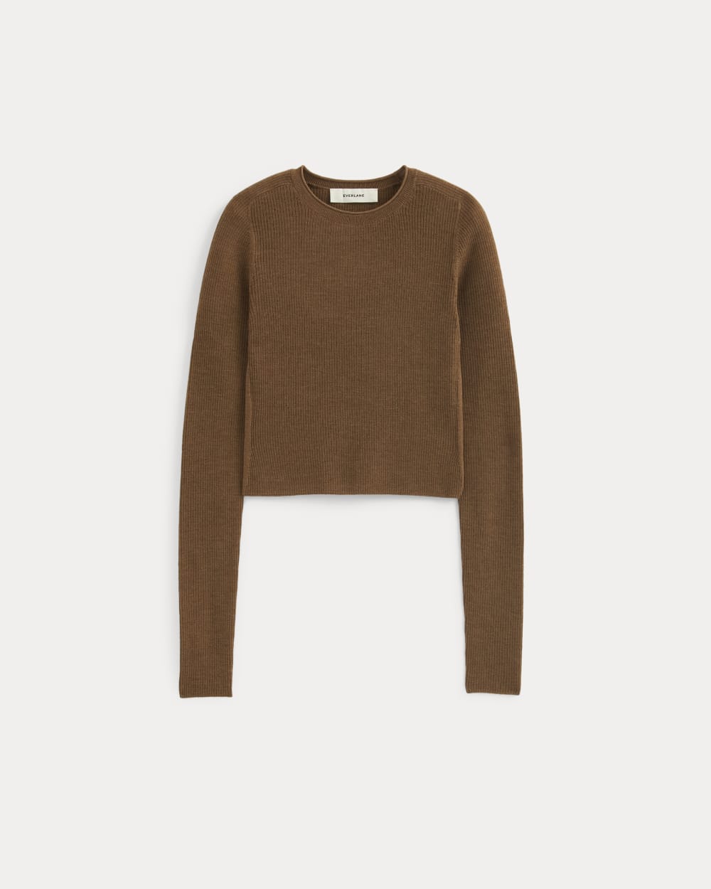 The Cropped Crew Top in Ultrafine Merino | Heathered Toffee - Image 2