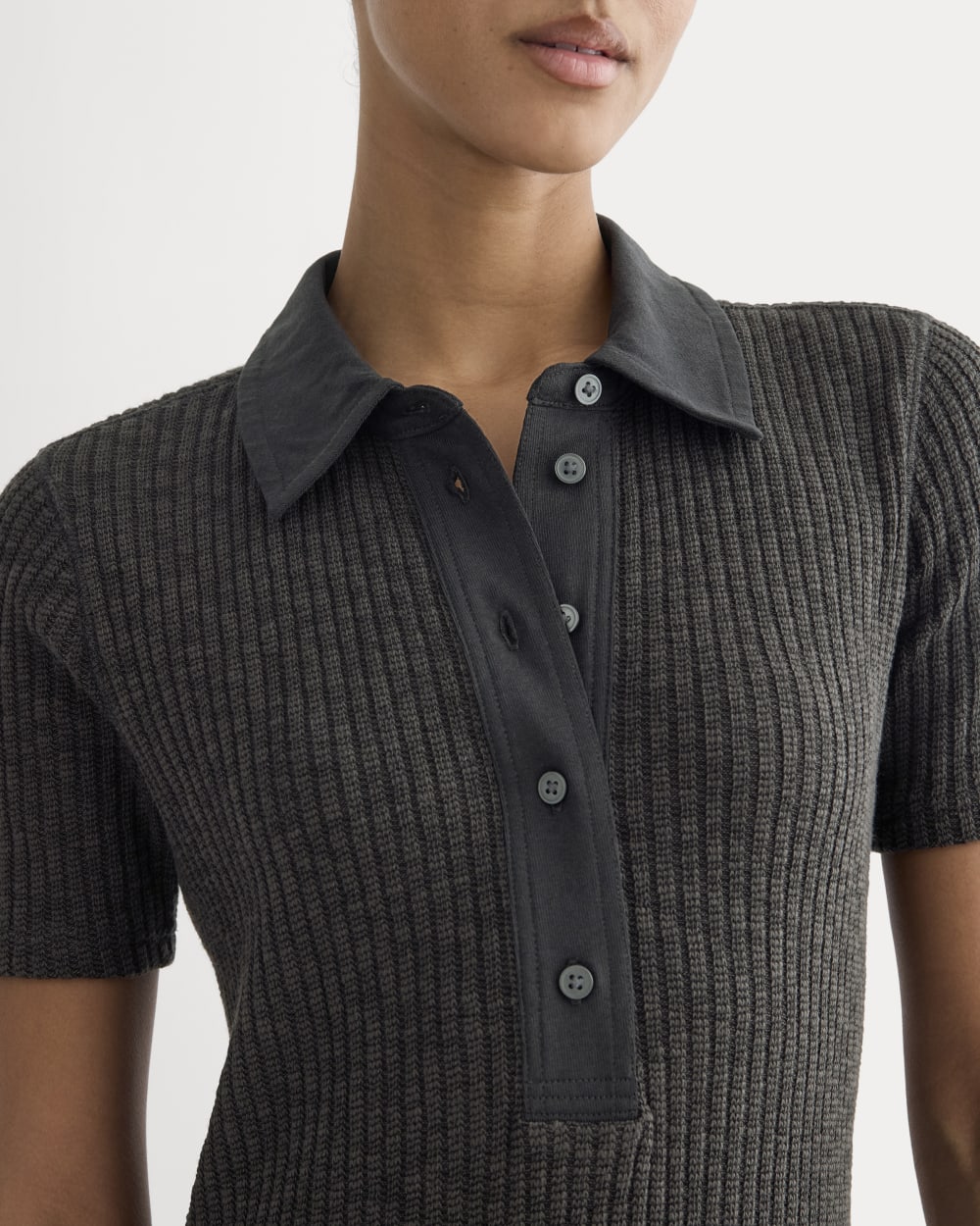 The Cozy Rib Polo Dress | Black - Image 3
