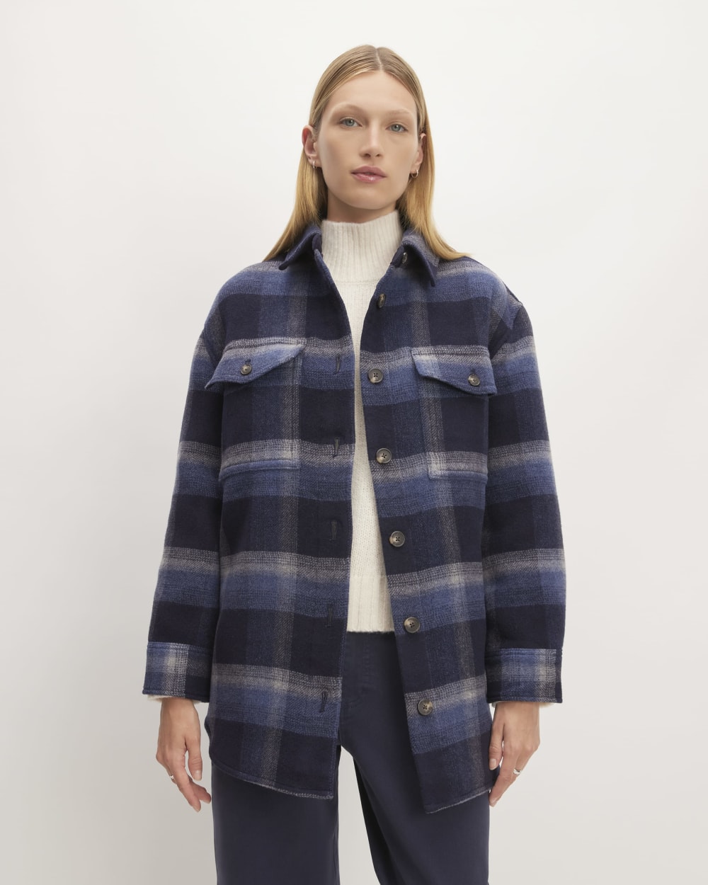 The Italian ReWool? Oversized Shirt Jacket | Navy / Shadow Plaid