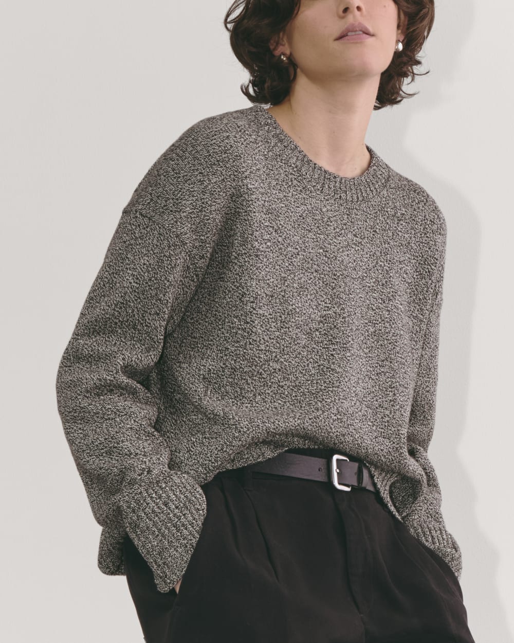The Boxy Sweater in Everyday Cotton | Canvas / Black Twist - Image 4