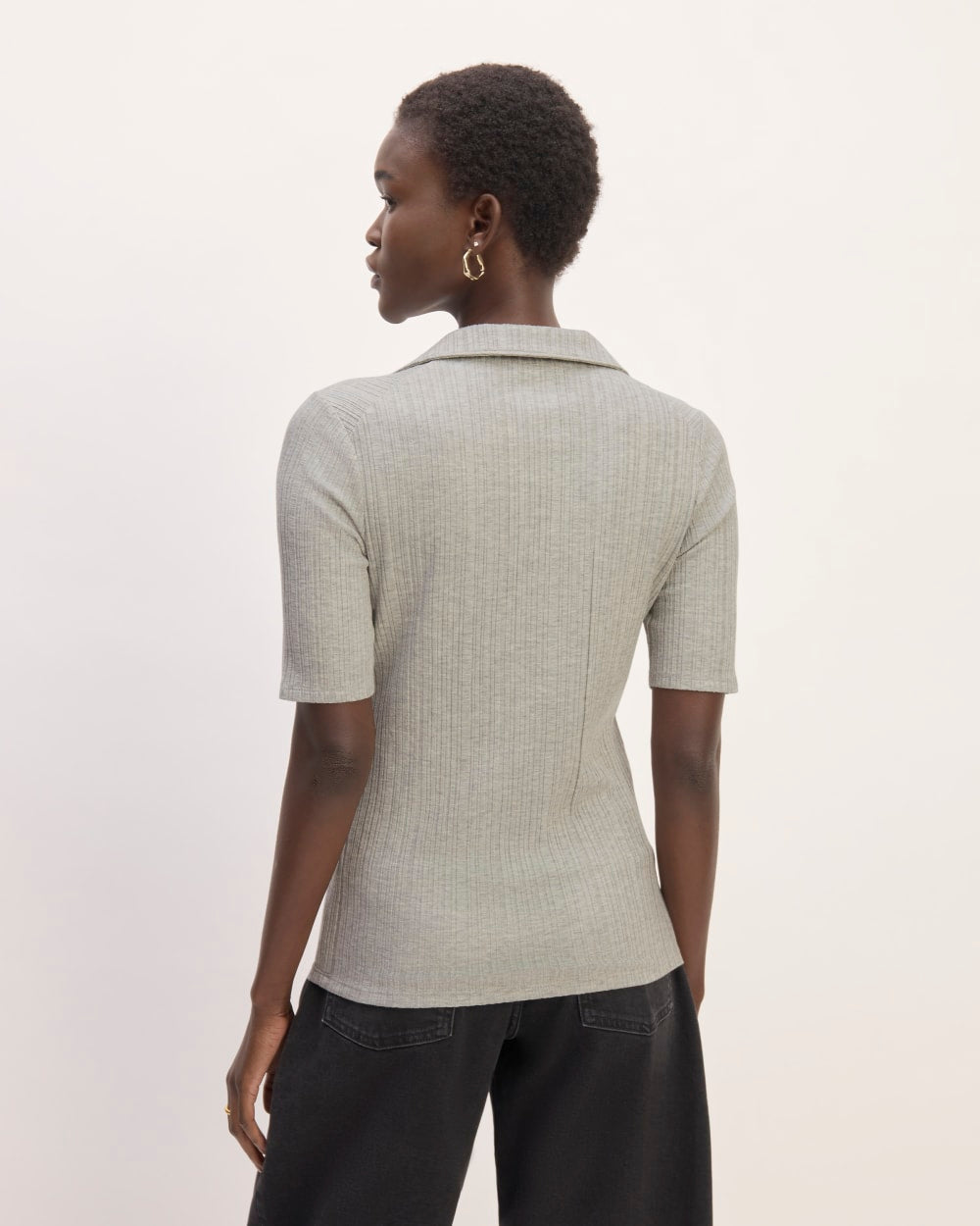 The Rib Soft Knit Open Collar Polo | Heathered Grey - Image 6