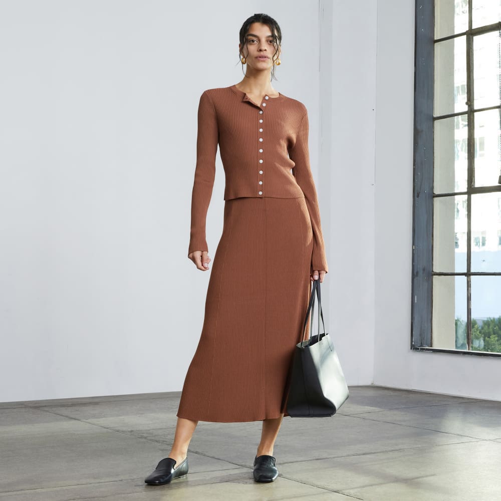 The Ribbed Knit Skirt | Cocoa Brown - Image 6