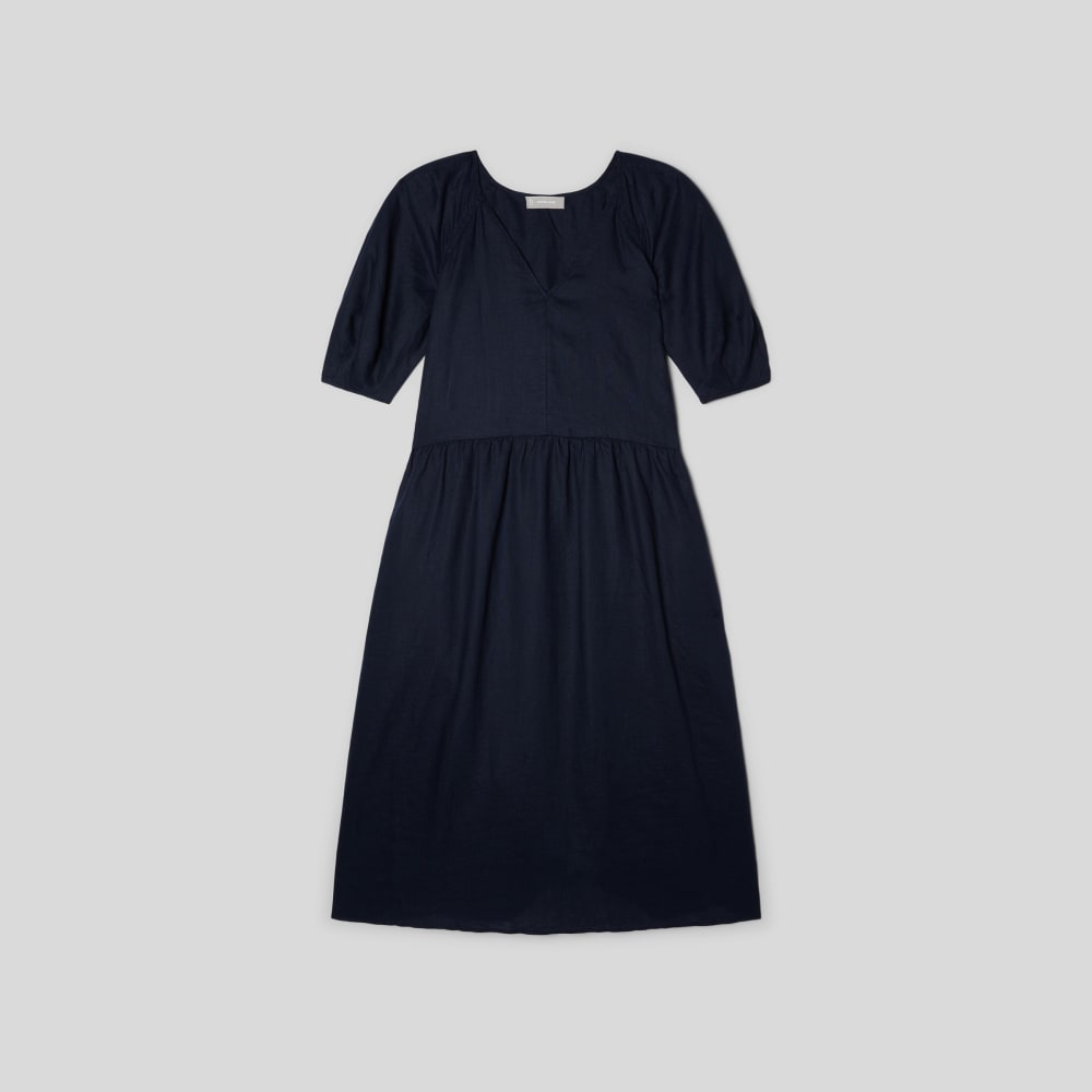 The Linen Oversized Puff-Sleeve Dress | Navy - Image 2