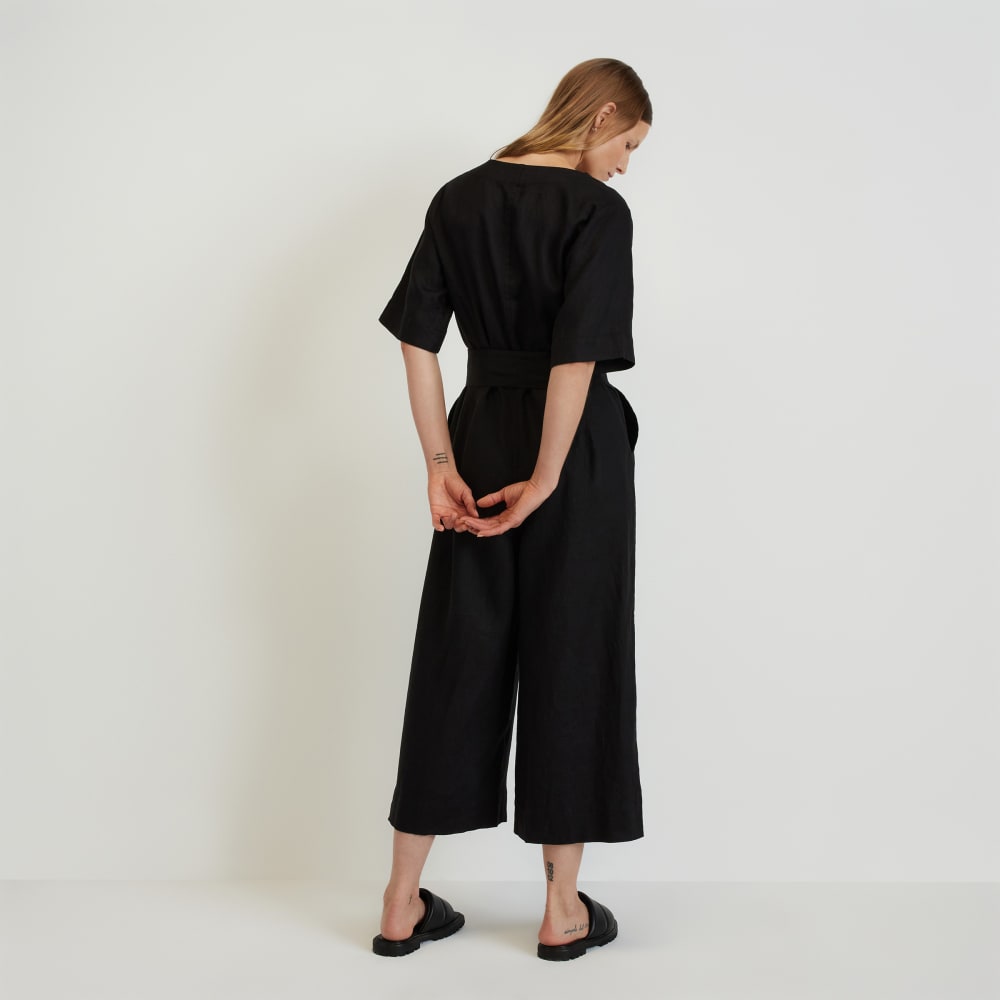 The Wrap Jumpsuit in Linen | Black - Image 6