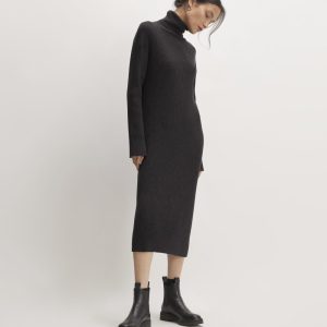 The Cotton-Merino Turtleneck Dress | Heather Charcoal