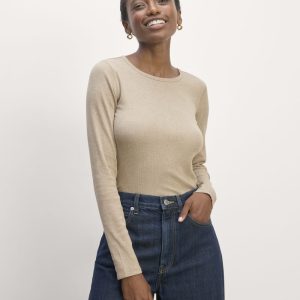 The Luxe Rib Long-Sleeve Crew | Heathered Tan