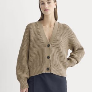 The Boxy Cardigan in Everyday Cotton | Dark Heathered Camel