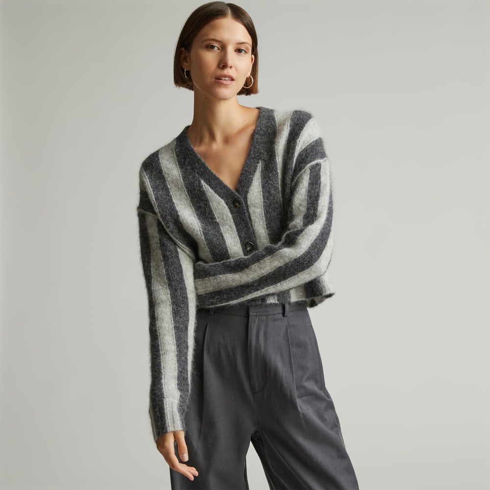 The Alpaca V-Neck Cropped Cardigan | Light Heather Grey / Dark Charcoal