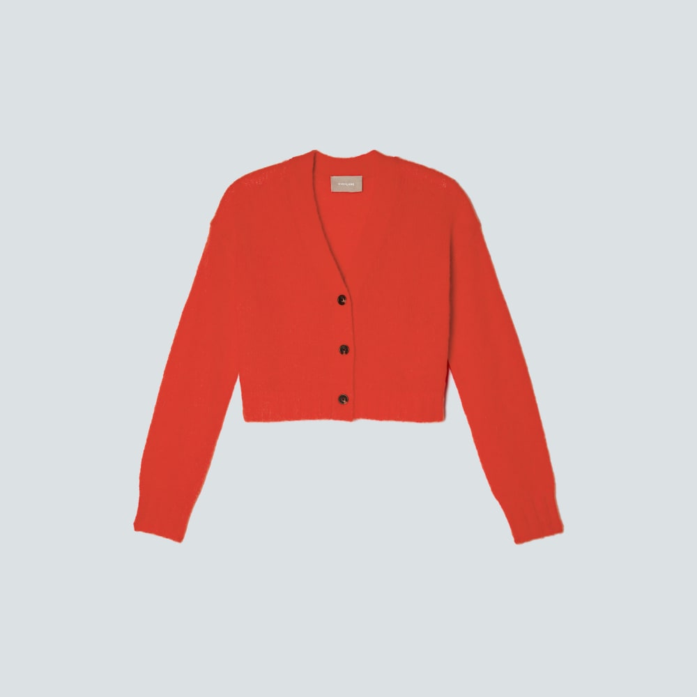 The Alpaca V-Neck Cropped Cardigan | Red Orange - Image 2