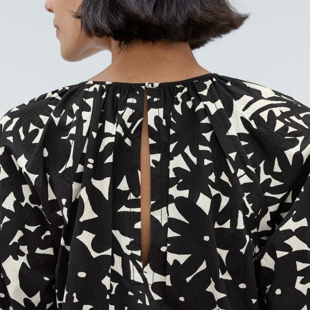 The Seersucker Puff Sleeve Dress | Black / Canvas Floral - Image 5