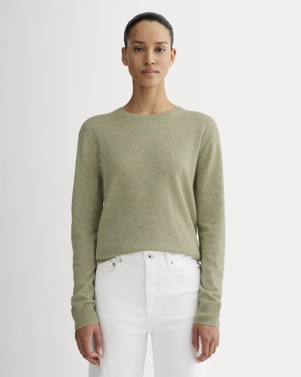 The Classic Crew in Cashmere | Light Heathered Moss