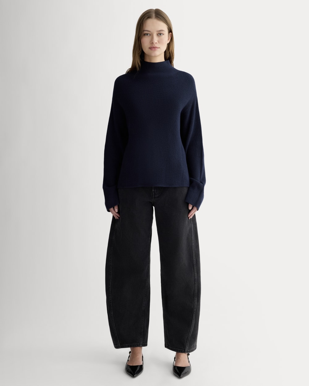 The Slouchy Funnel Neck in Everyday Cotton | Navy - Image 3