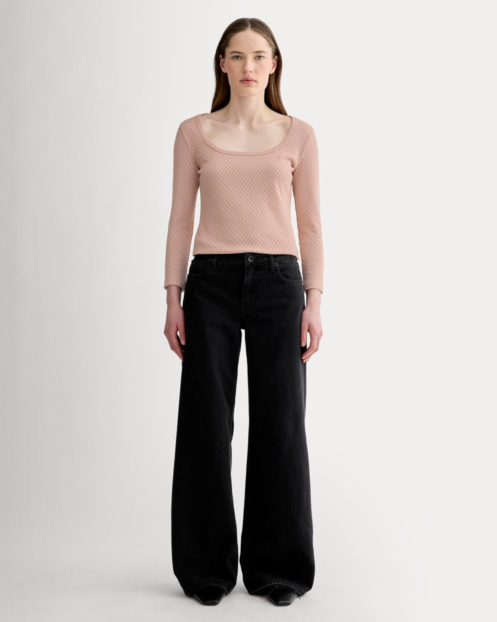 The Pointelle Scoop-Neck Top | Rose Smoke - Image 4