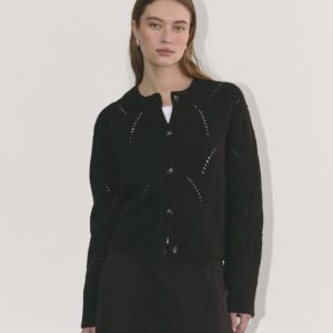 The Pointelle Cardigan in Cloud | Black