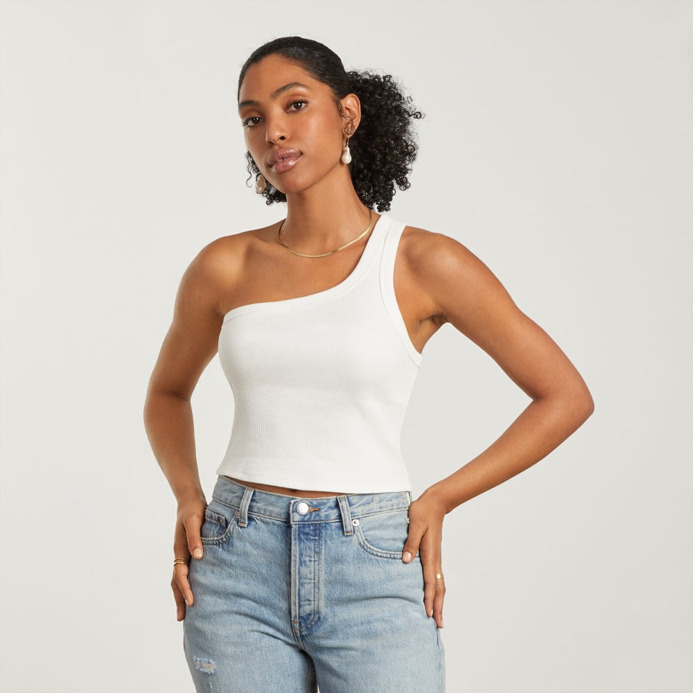 The Ribbed One-Shoulder Tank | White - Image 2