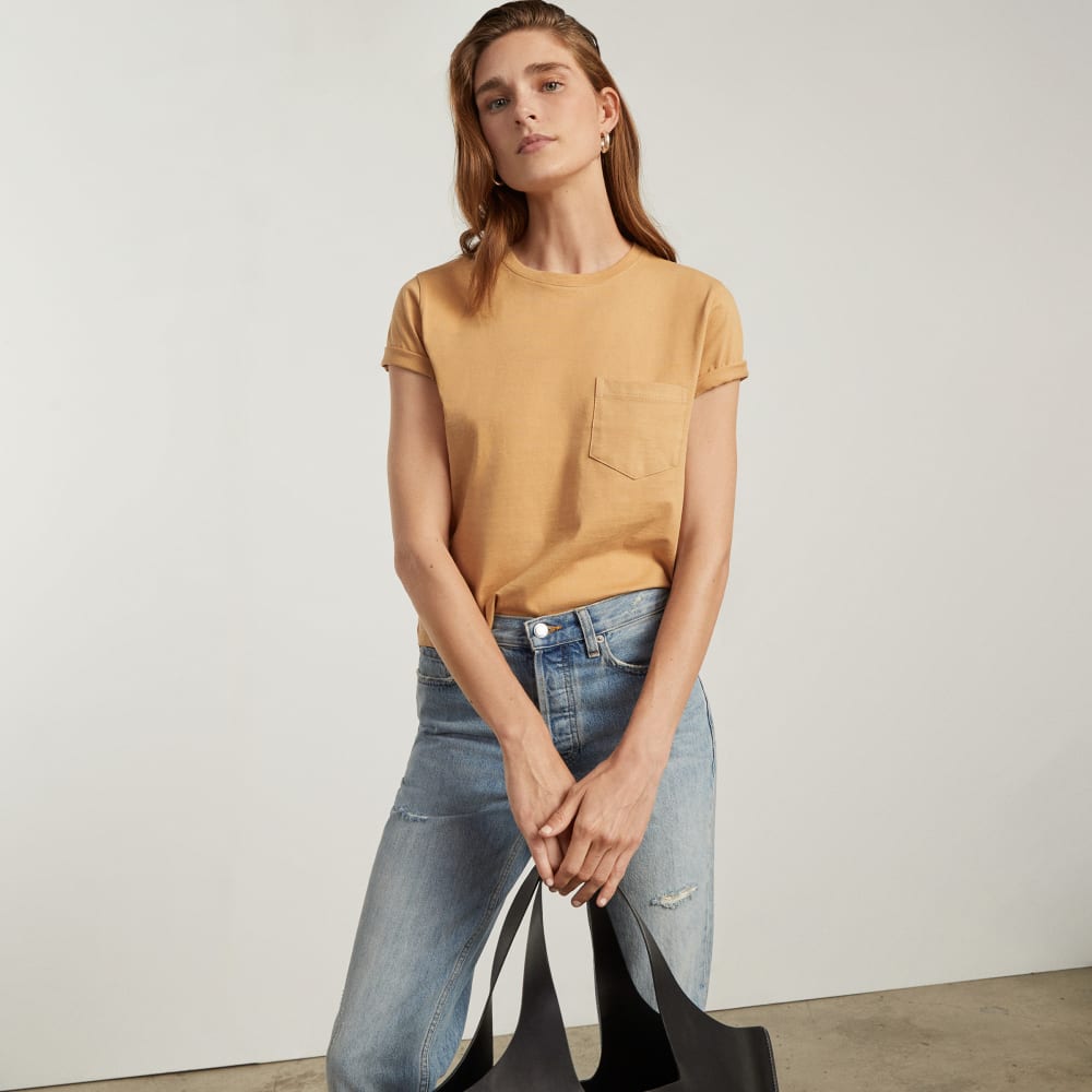 The Box-Cut Tee in Essential Cotton | Iced Coffee | Pocket - Image 6