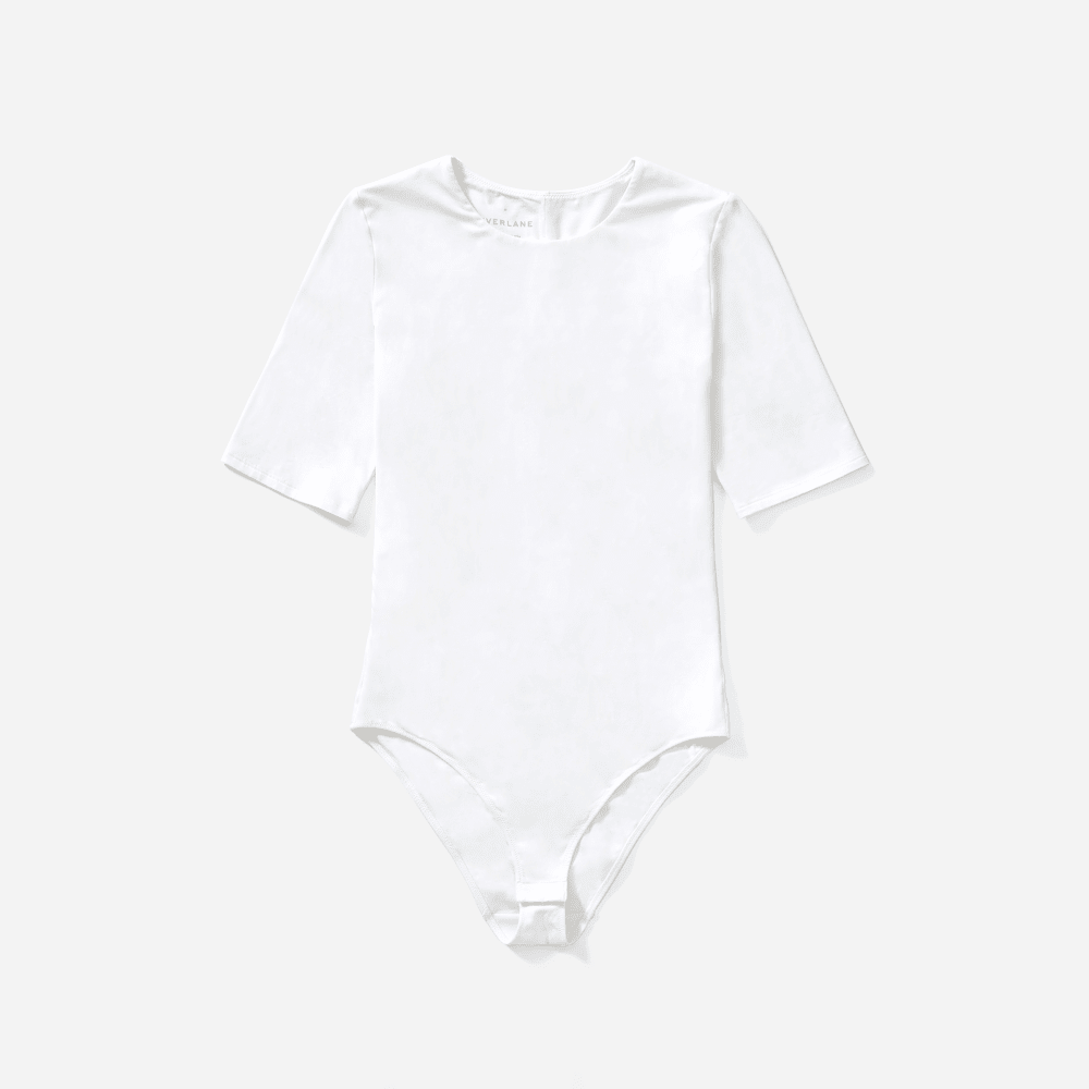 The Short-Sleeve Crew Neck Bodysuit | White | Bikini - Image 2