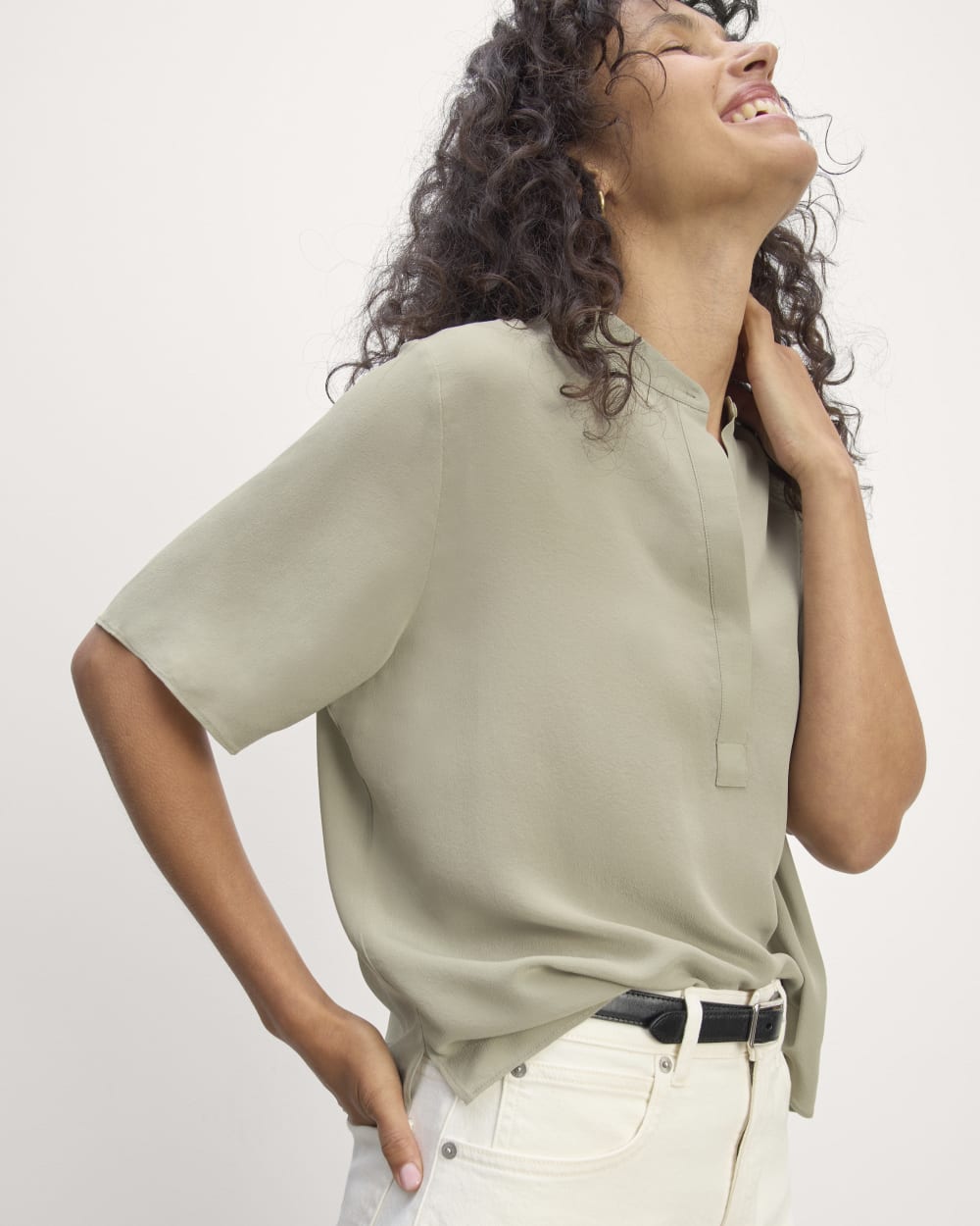 The Popover Top in Washable Silk | Seagrass - Image 5