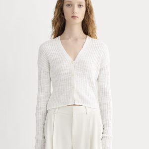 The Ribbed Cardigan in Cotton Linen | White