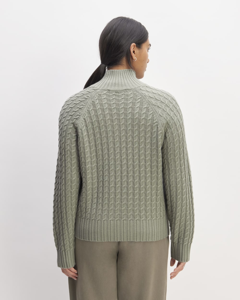 The Cotton Merino Cable Turtleneck | Sage Green - Image 6