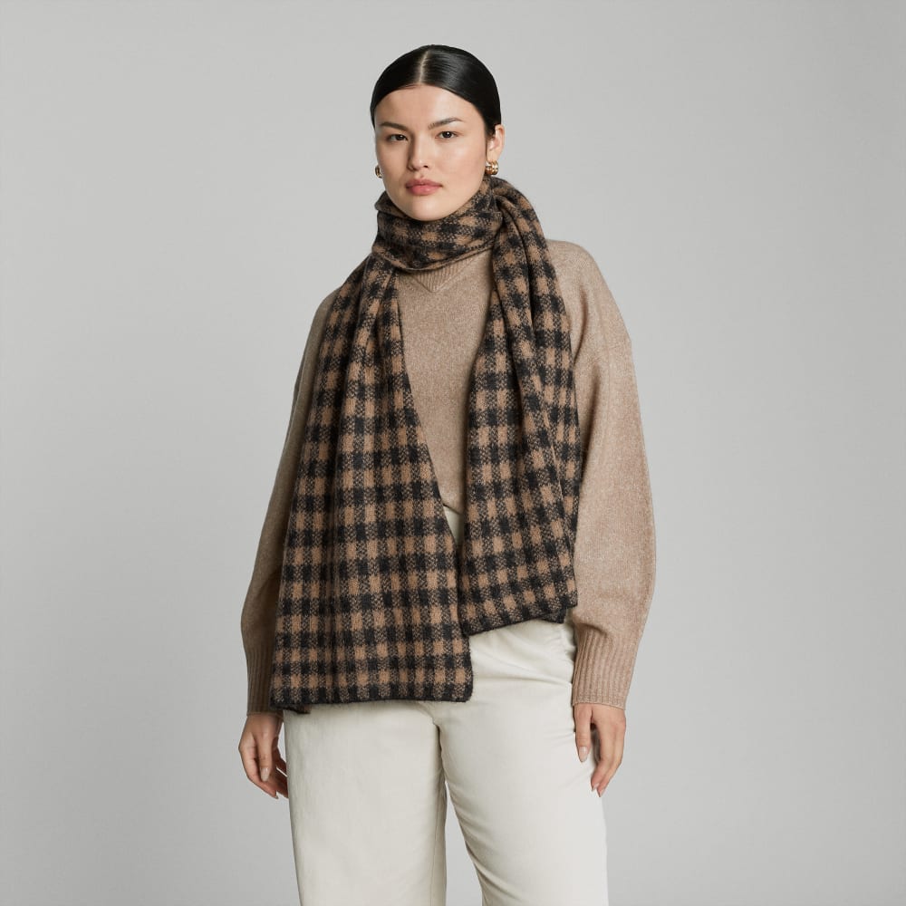 The Alpaca Patterned Scarf | Tobacco Brown / Heather Black Buffalo Check - Image 5