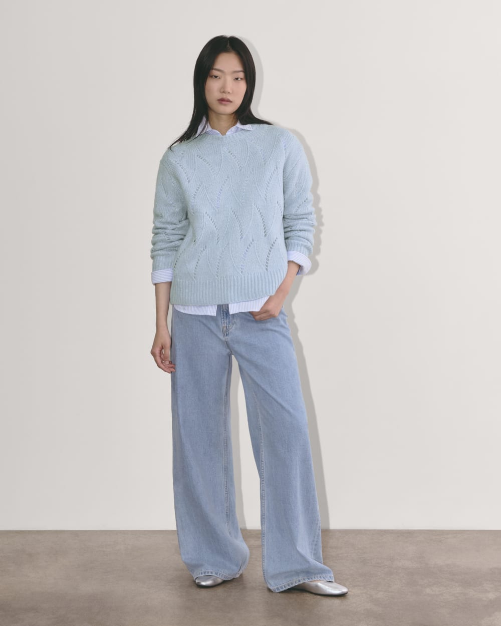 The Pointelle Sweater in Cloud | Chambray Blue - Image 4