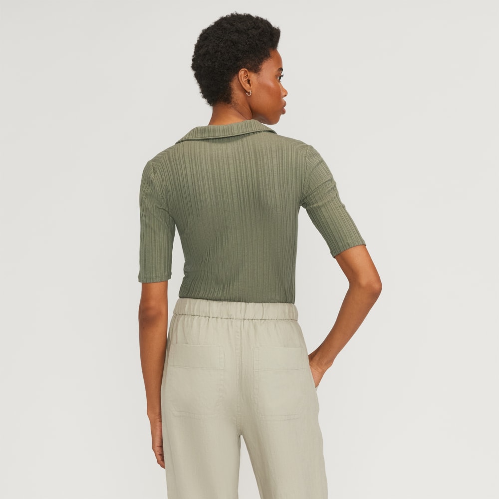 The Rib Soft Knit Open Collar Polo | Kalamata - Image 3