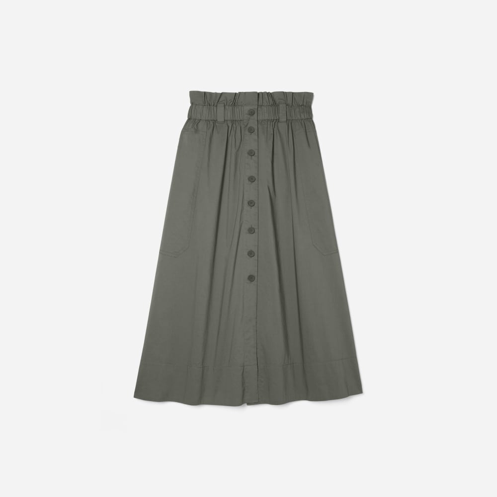 The Easy Button-Front Skirt | Pewter Green