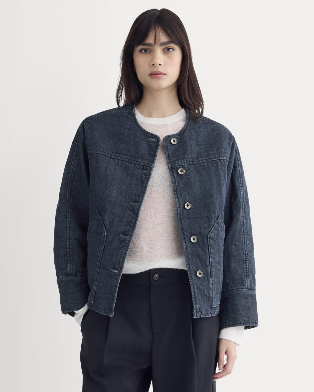 Denim Quilted Barrel Jacket | Midnight