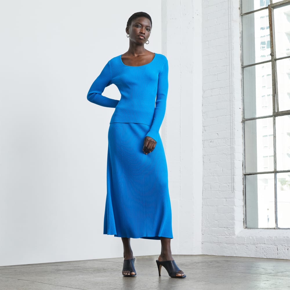 The Ribbed Knit Skirt | Brilliant Blue - Image 6
