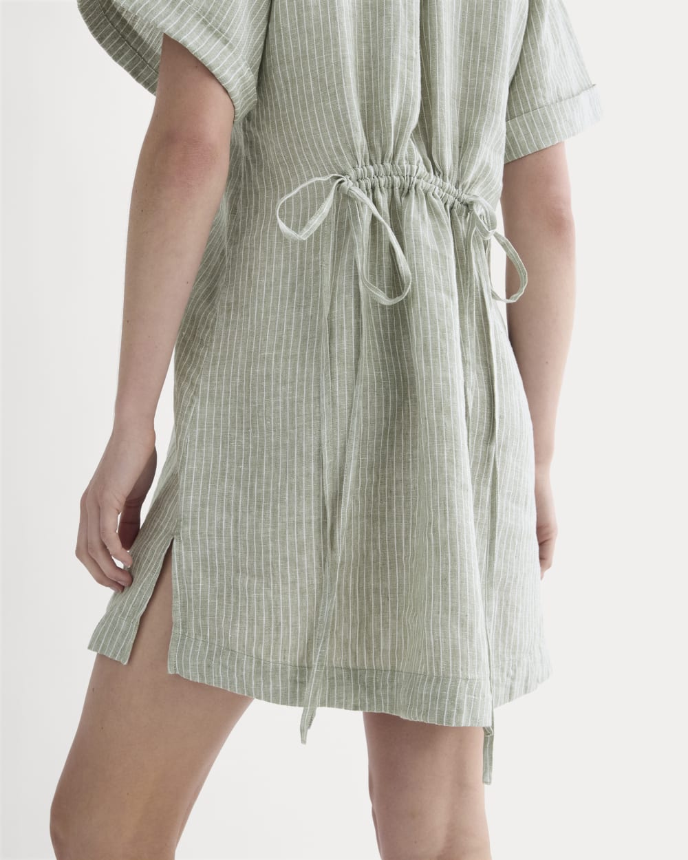 The Popover Dress in Linen | Oil Green / White - Image 4