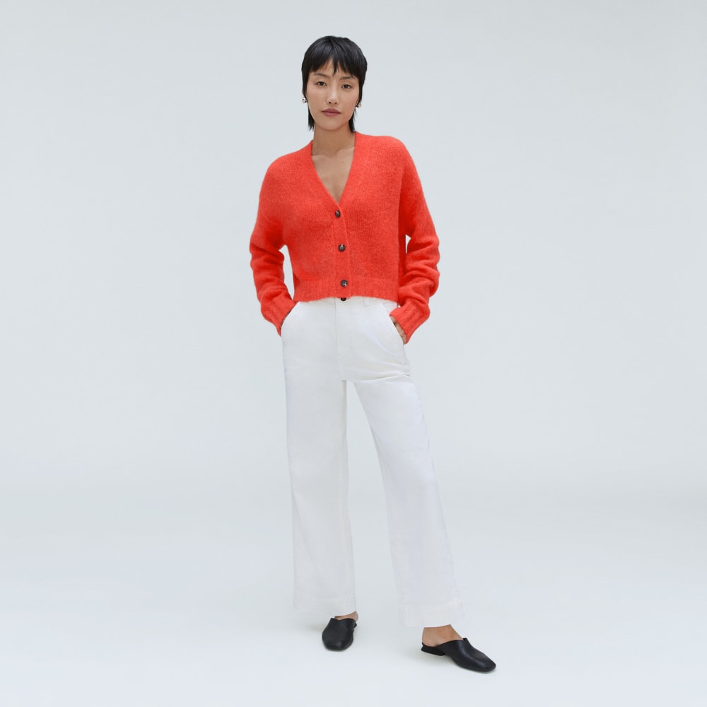 The Alpaca V-Neck Cropped Cardigan | Red Orange - Image 6