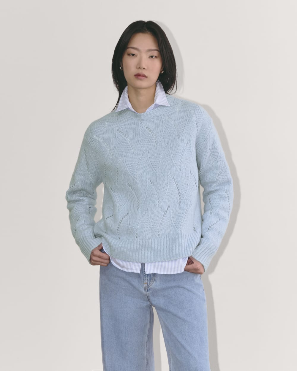 The Pointelle Sweater in Cloud | Chambray Blue