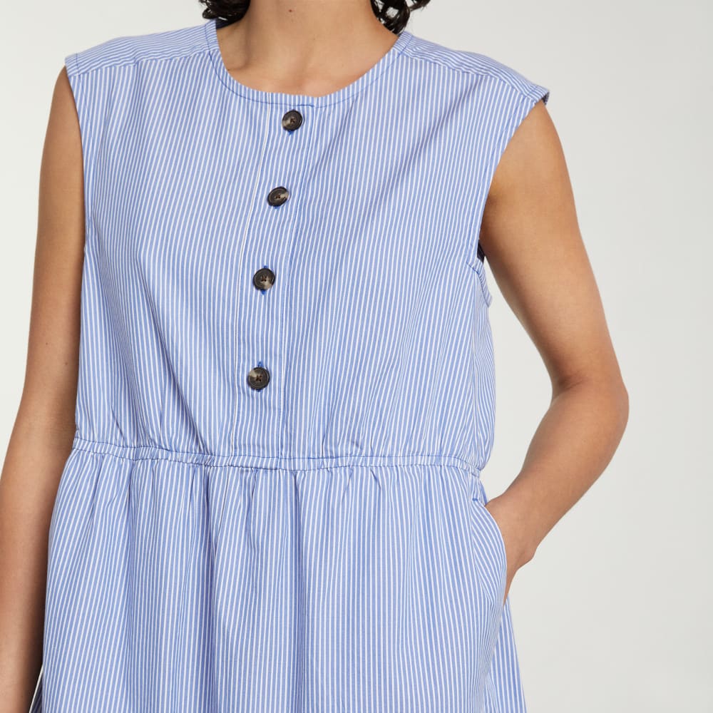 The Tiered Midi Dress | White / Blue Mini Stripe - Image 6