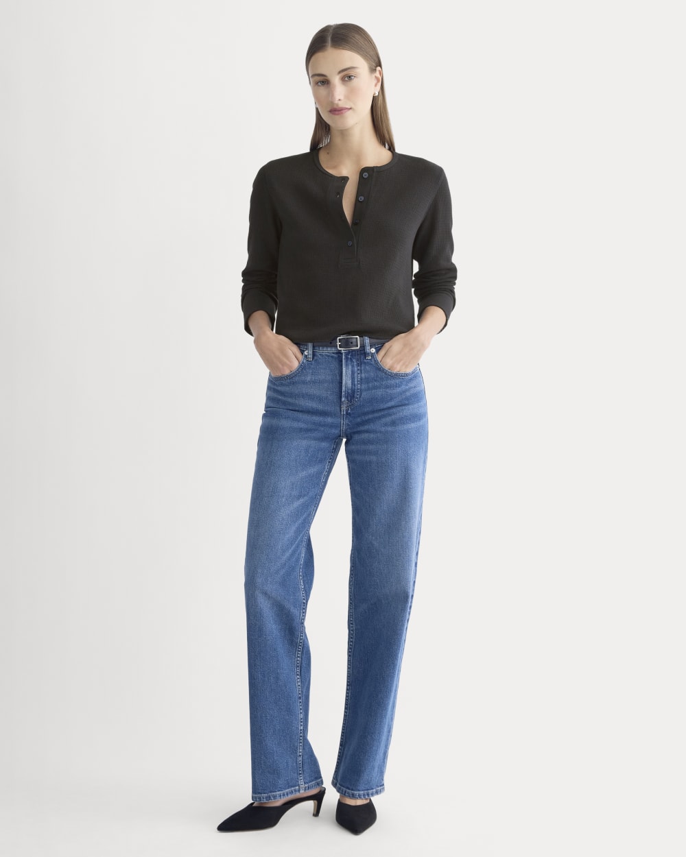 Boxy Henley in Cozy Waffle | Black - Image 3