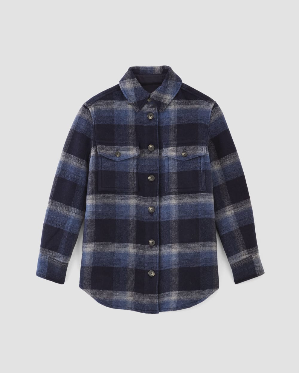 The Italian ReWool? Oversized Shirt Jacket | Navy / Shadow Plaid - Image 2