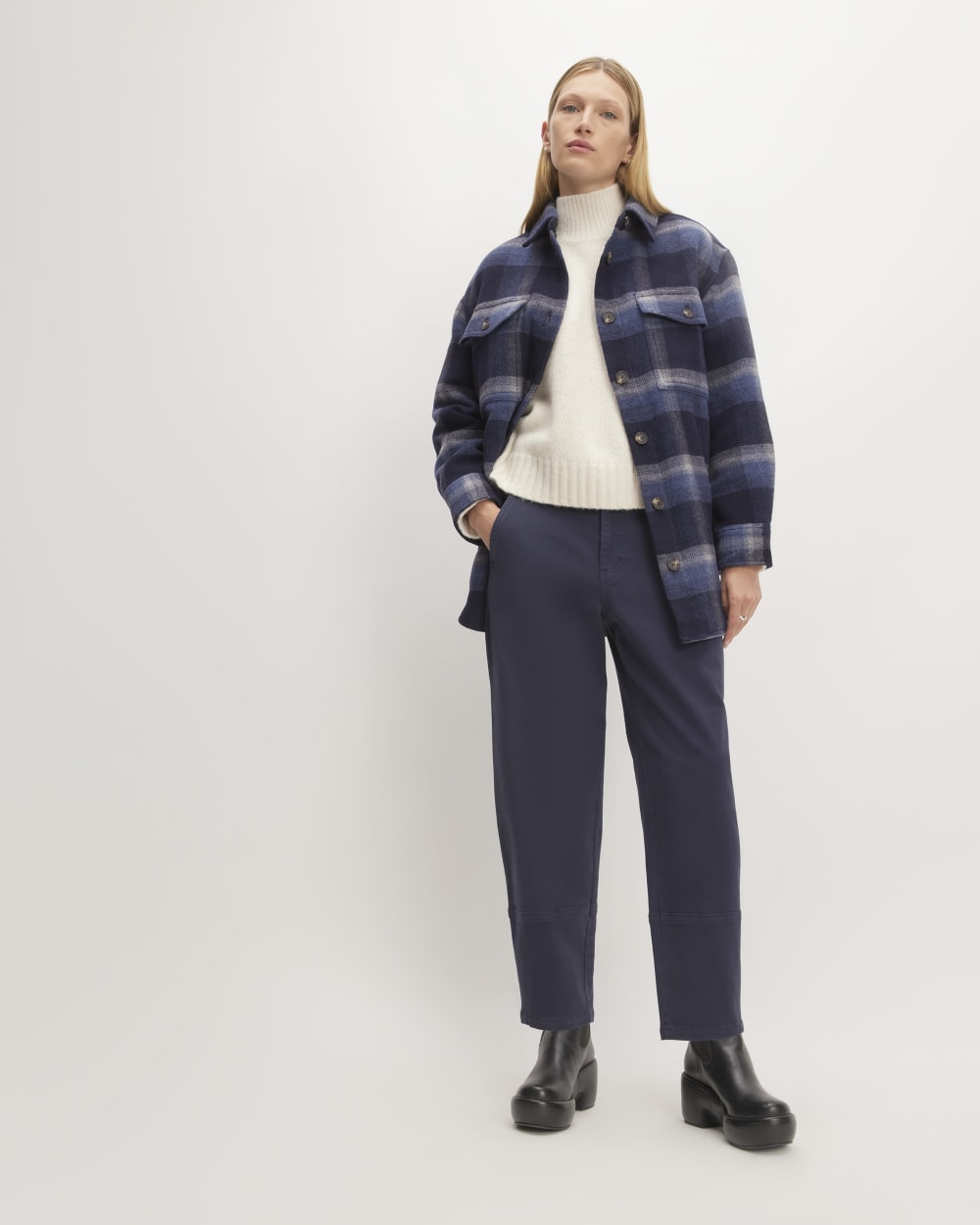 The Italian ReWool? Oversized Shirt Jacket | Navy / Shadow Plaid - Image 3