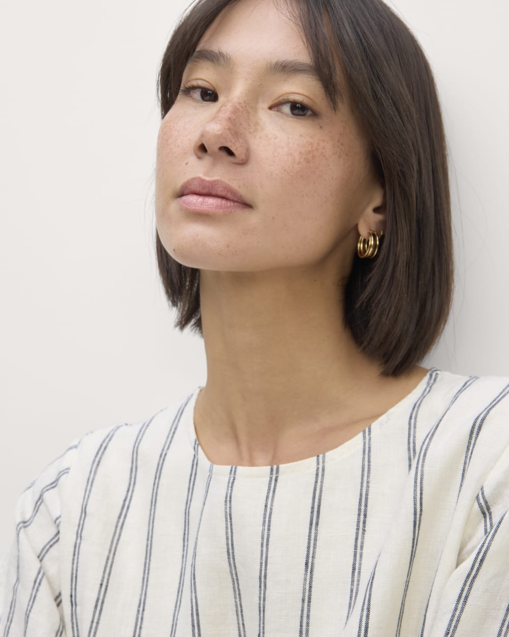 The Linen A-Line Midi Dress | Bone / Navy - Image 3