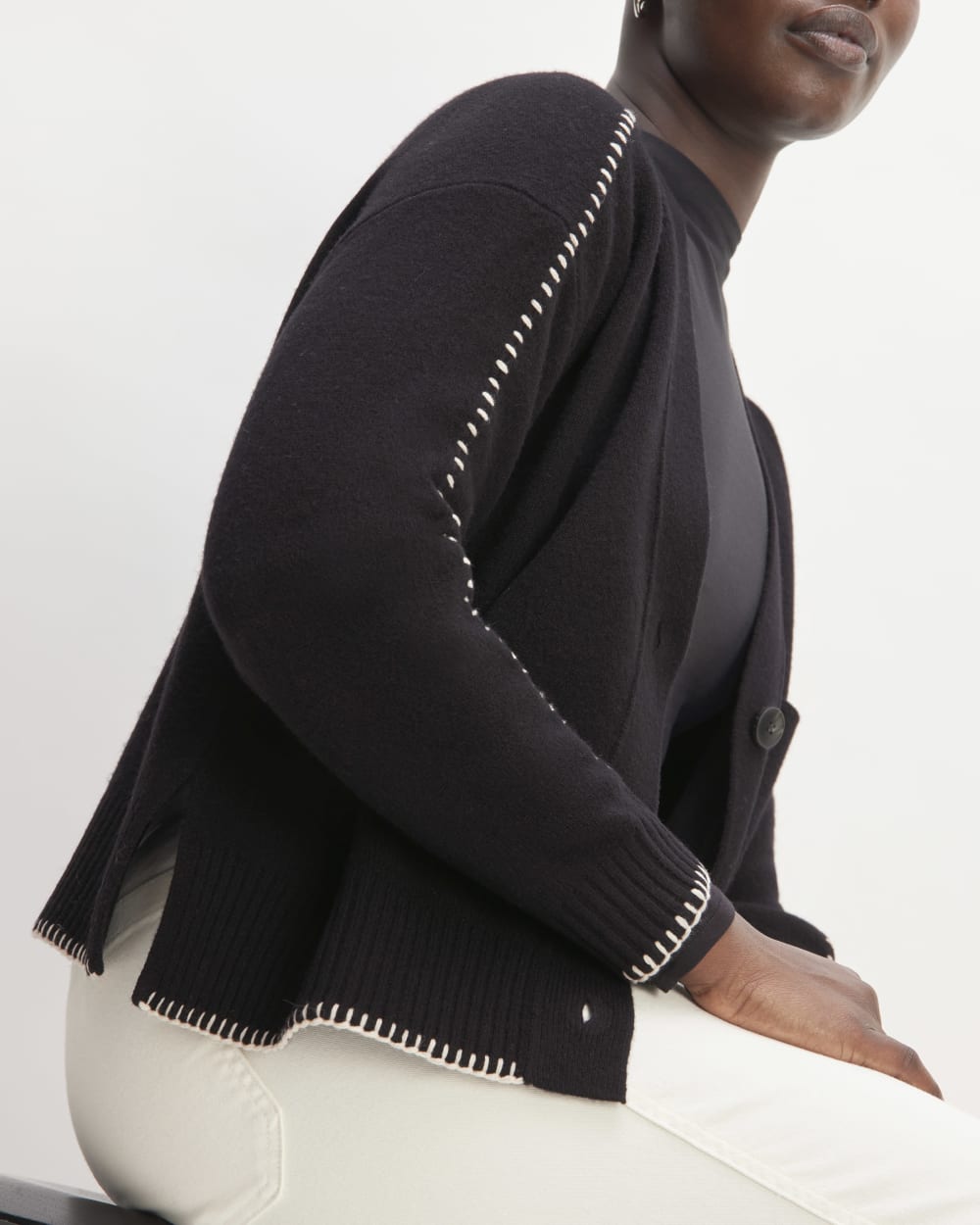 The Good Merino Wool Cardigan | Black / Buttermilk - Image 5