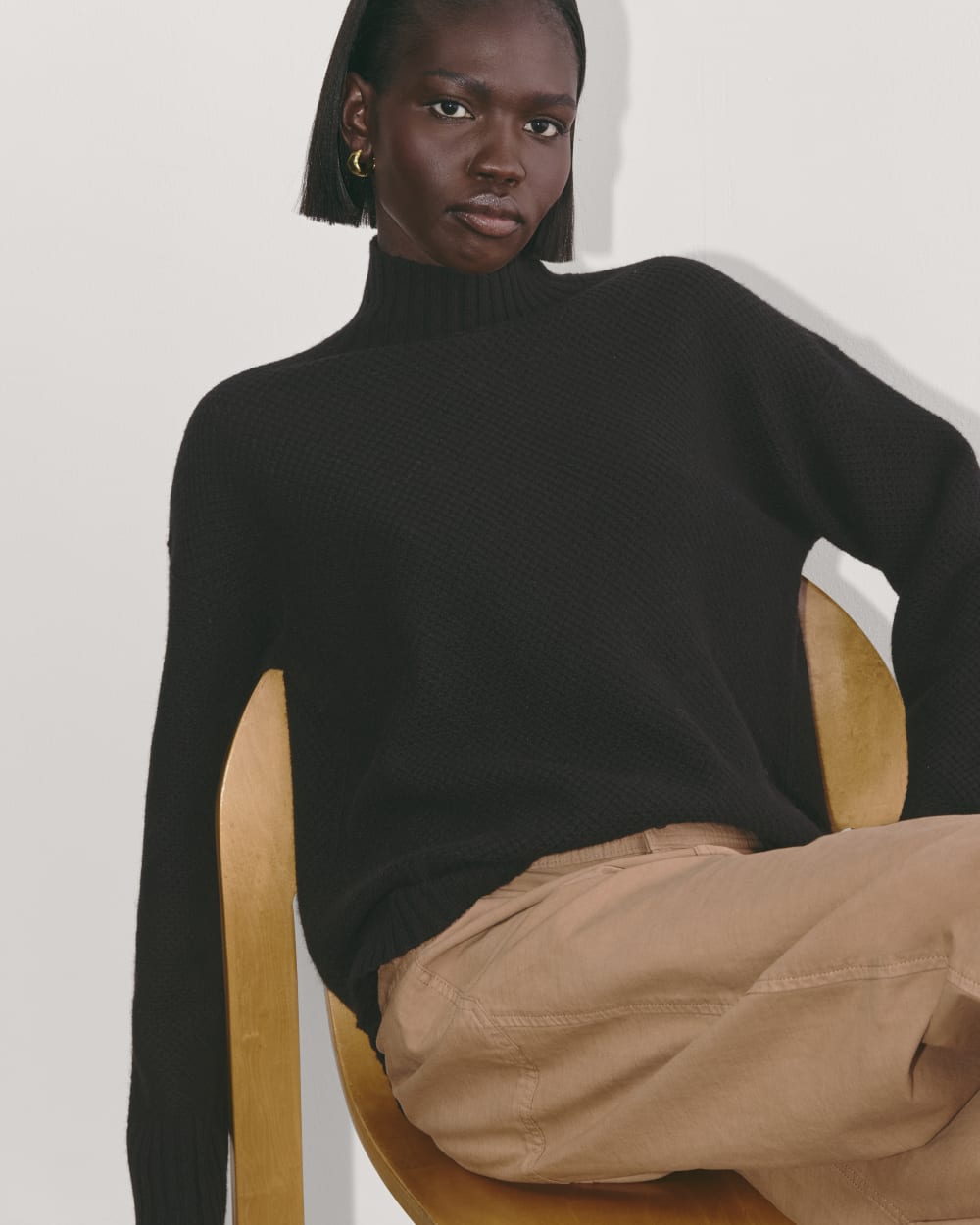 The Honeycomb Funnel Neck in Wool Cashmere | Black - Image 4