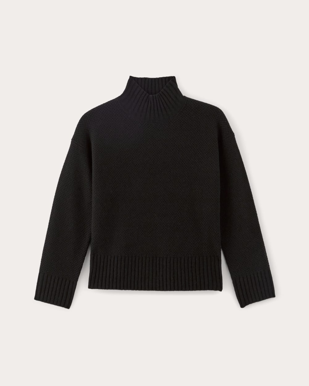 The Honeycomb Funnel Neck in Wool Cashmere | Black - Image 2