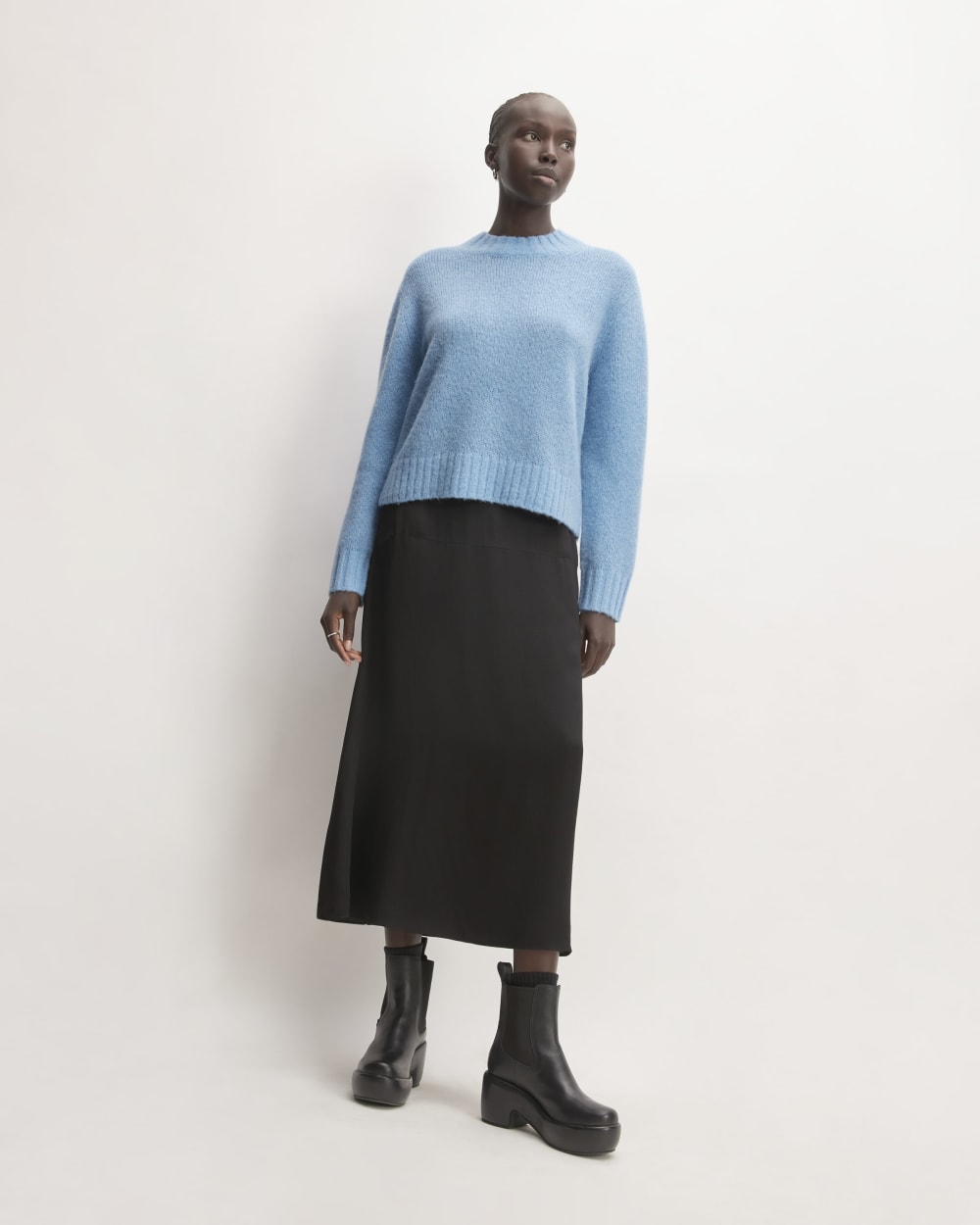 The Alpaca Cropped Crewneck Sweater | Heritage Blue - Image 3