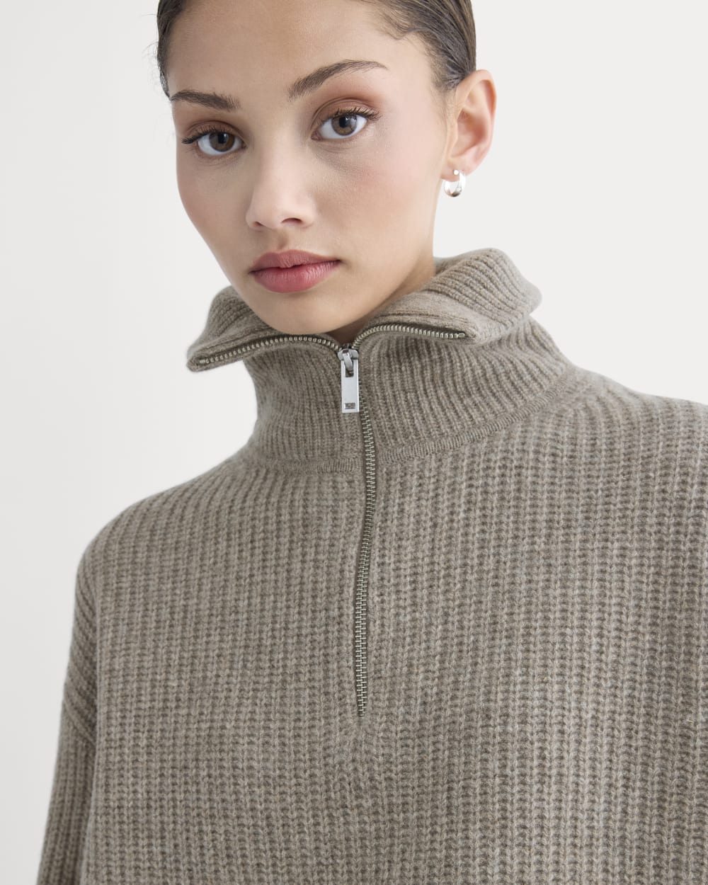 Half-Zip Sweater in Luxe Merino | Heather Soft Taupe - Image 4