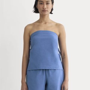 The Seersucker Tube Top | Soft Cobalt