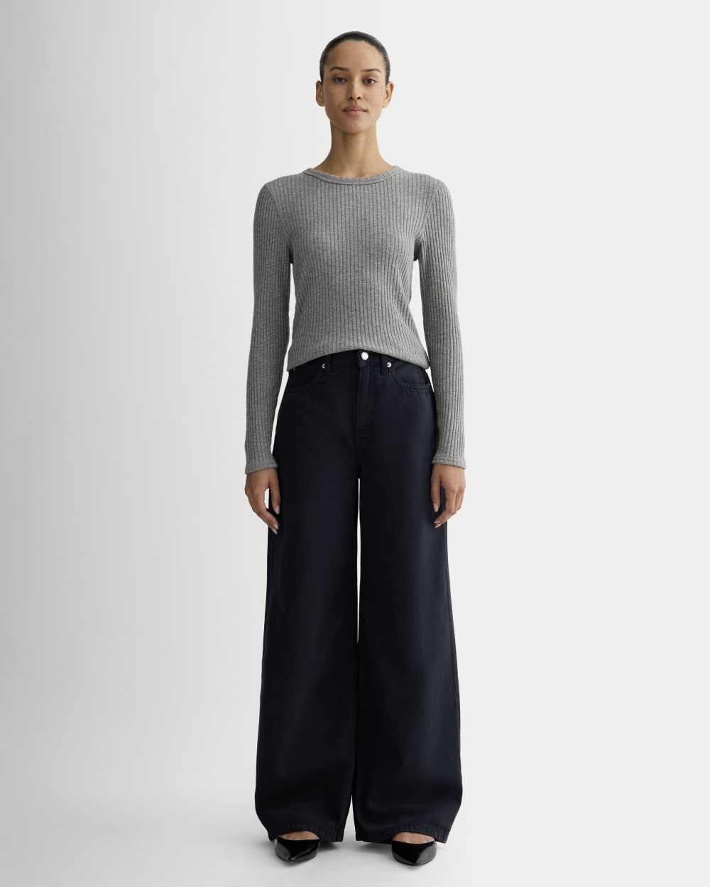 The Cozy Rib Long-Sleeve Tee | Mid Heather Grey - Image 3