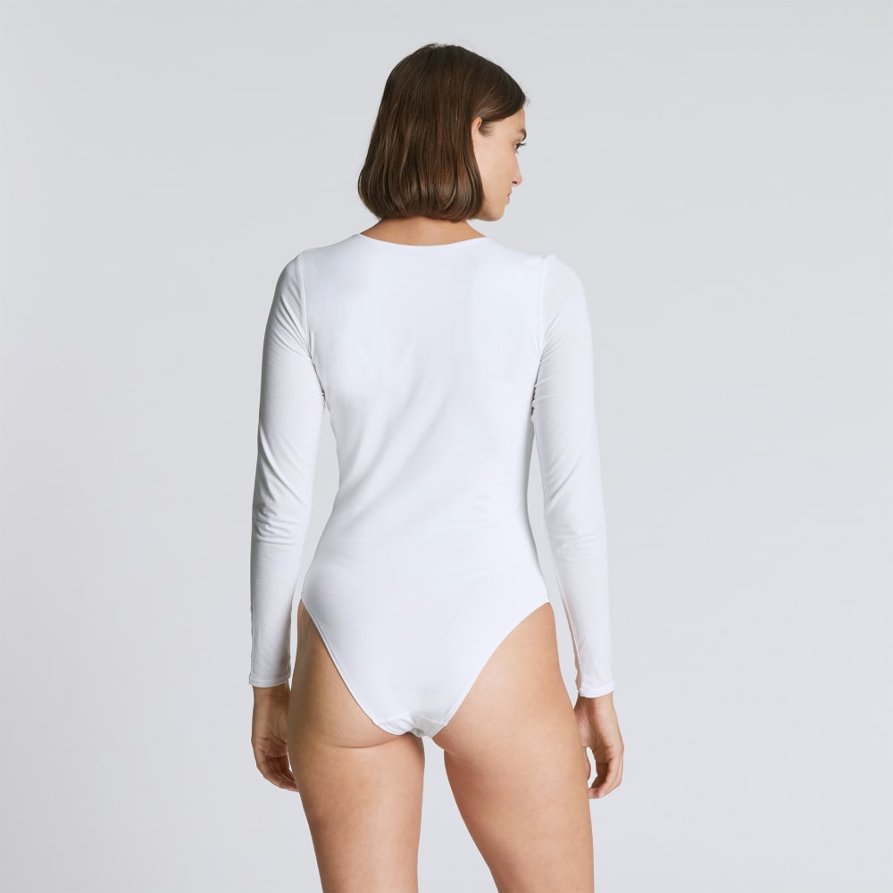 The Long-Sleeve Supima® Square-Neck Bodysuit | White | Bikini - Image 5