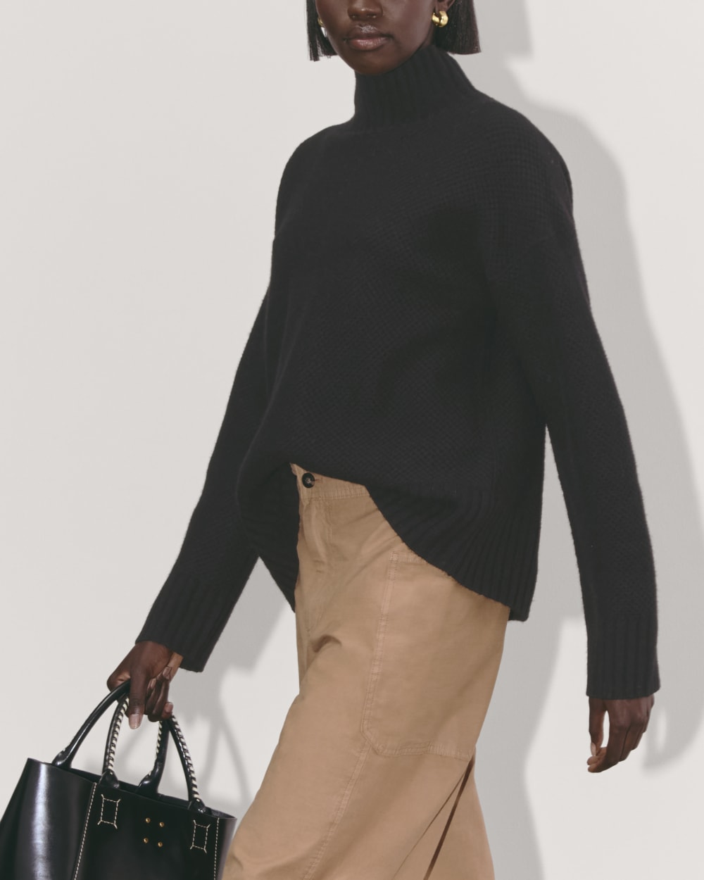 The Honeycomb Funnel Neck in Wool Cashmere | Black - Image 5