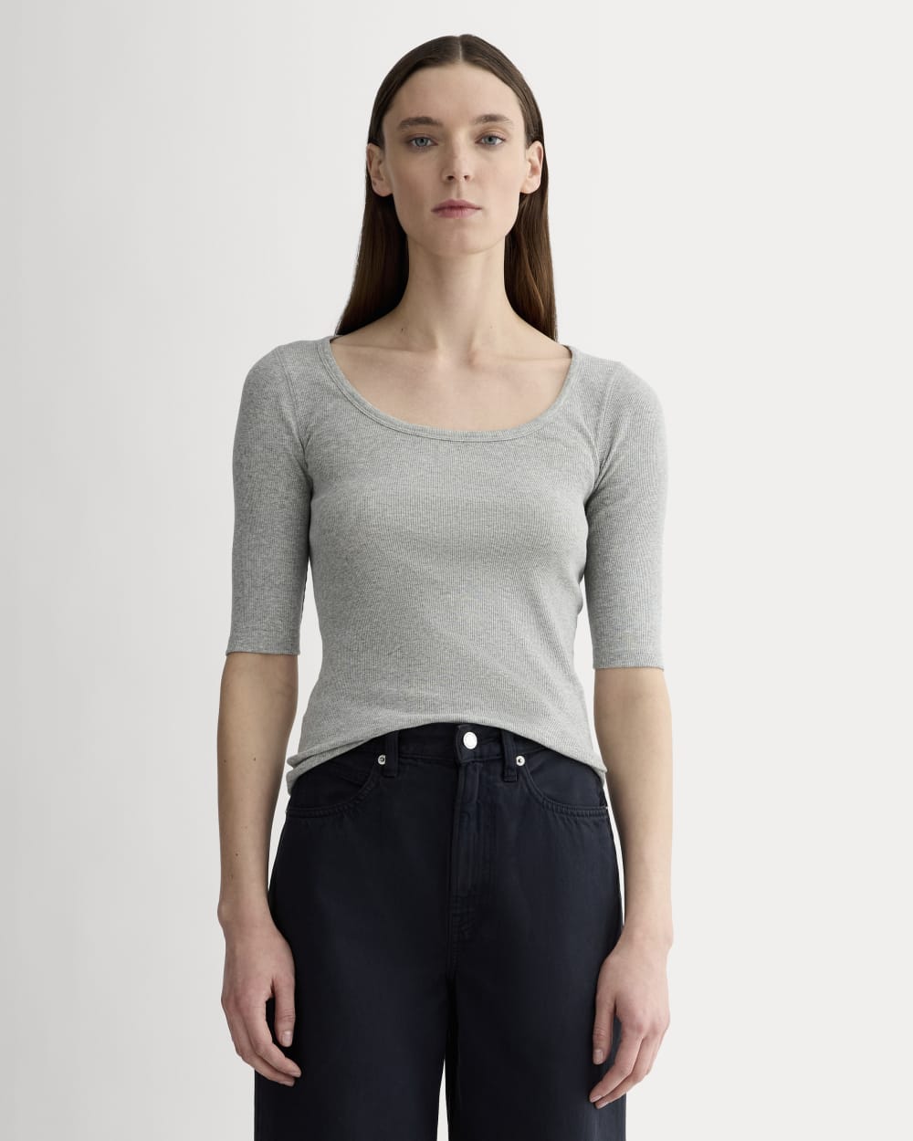 The Luxe Rib Scoop-Neck Tee | Heathered Grey