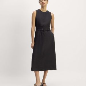 The Linen Belted Midi Dress | Black